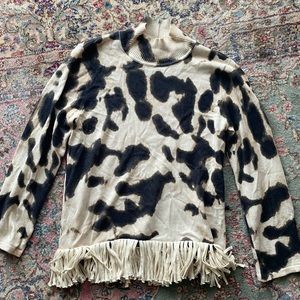 Tyler Boe Fringe Animal Print Sweater